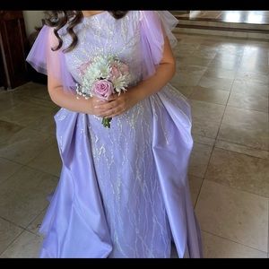 Beautiful custom gown silver beading flowy sleeve